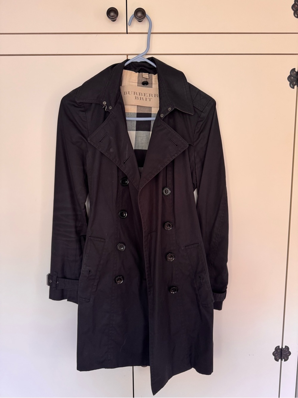 Burberry Black Double-Breasted Trench Coat with Check Lining